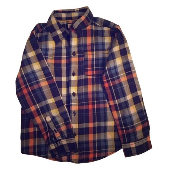 Carters boys shirt long sleeve button down Sz 6 plaid Casual blue plaid - Picture 1 of 7